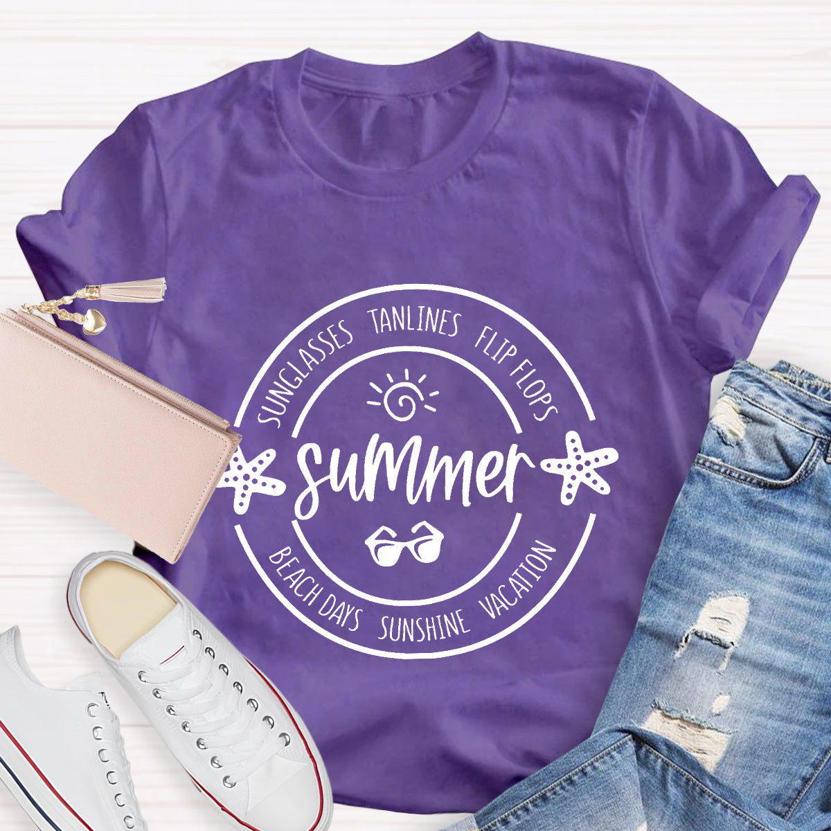 Summer Sunglasses Tanlines Flip Flops Beach Days Sunshine Vacation Teacher T-Shirt
