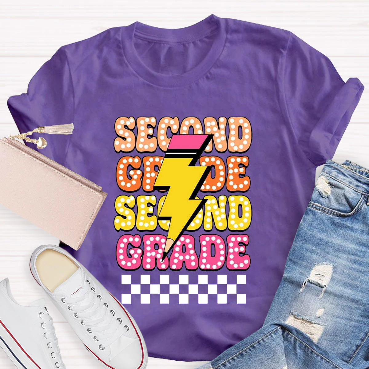 Personalized Grade Pencil Teacher Second Grade T-Shirt