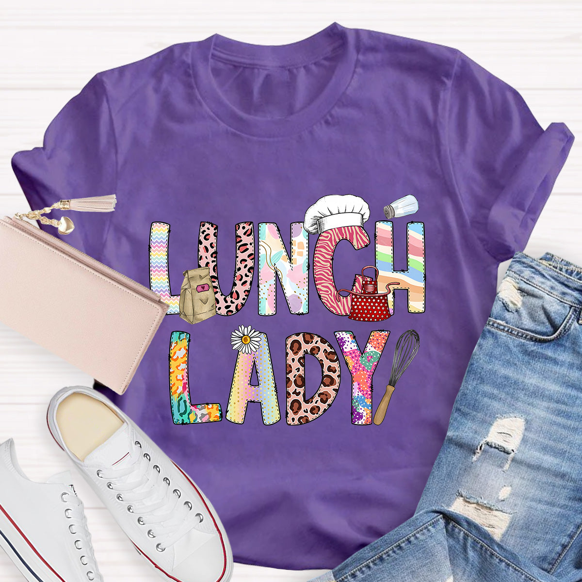 Lunch Lady Flower Teacher T-Shirt