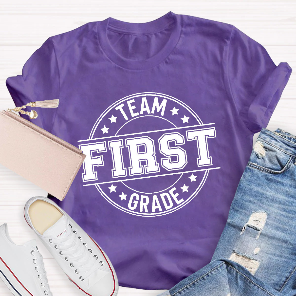 Personalized Grade Black Star Teacher T-Shirt