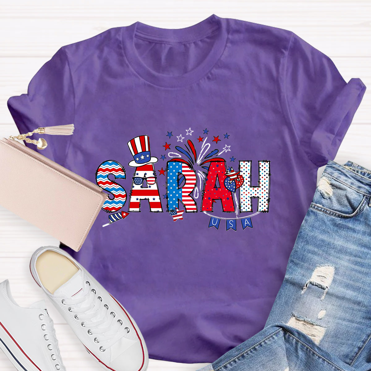 Personalized Independence Day Name Teacher T-Shirt