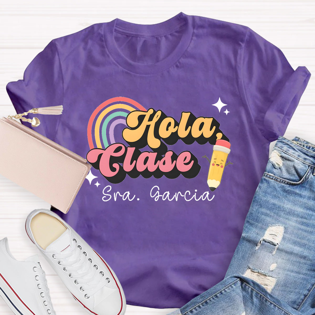 Personalized Name Hola Clase Spanish Teacher T-Shirt