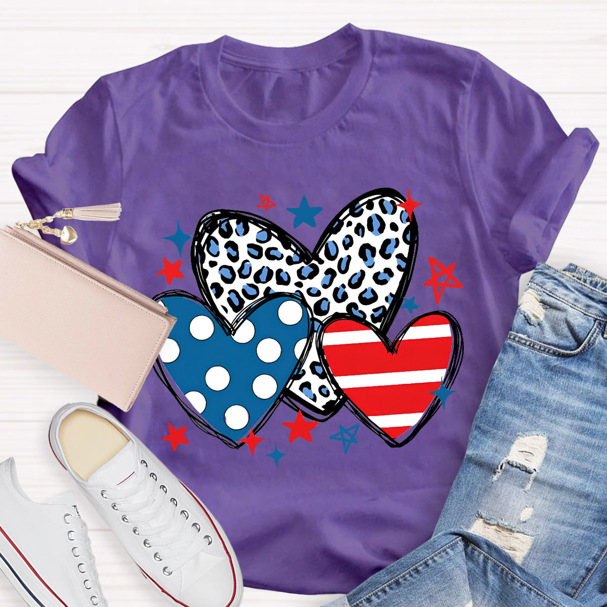 Three Heart And Stars Teacher T-Shirt