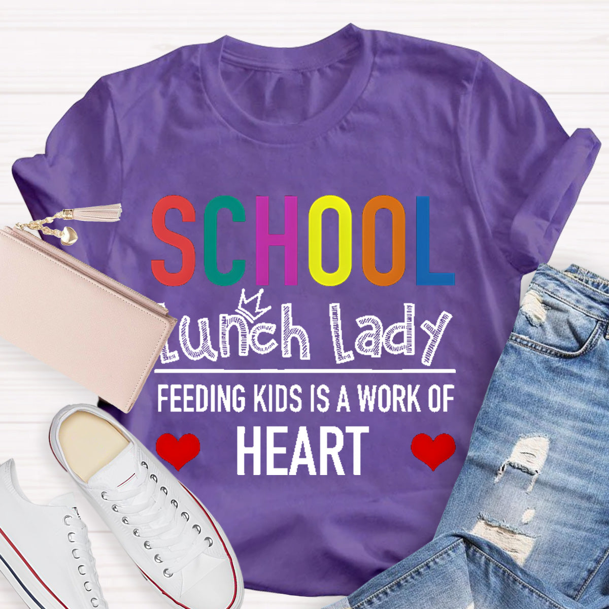 School Lunch Lady Feeding Kids Is A Work Of Heart Teacher T-Shirt