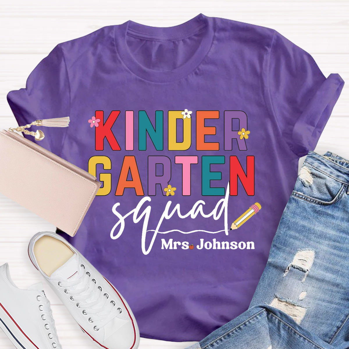 Personalized Grade And Name Teacher Squad Floral Pencil T-Shirt