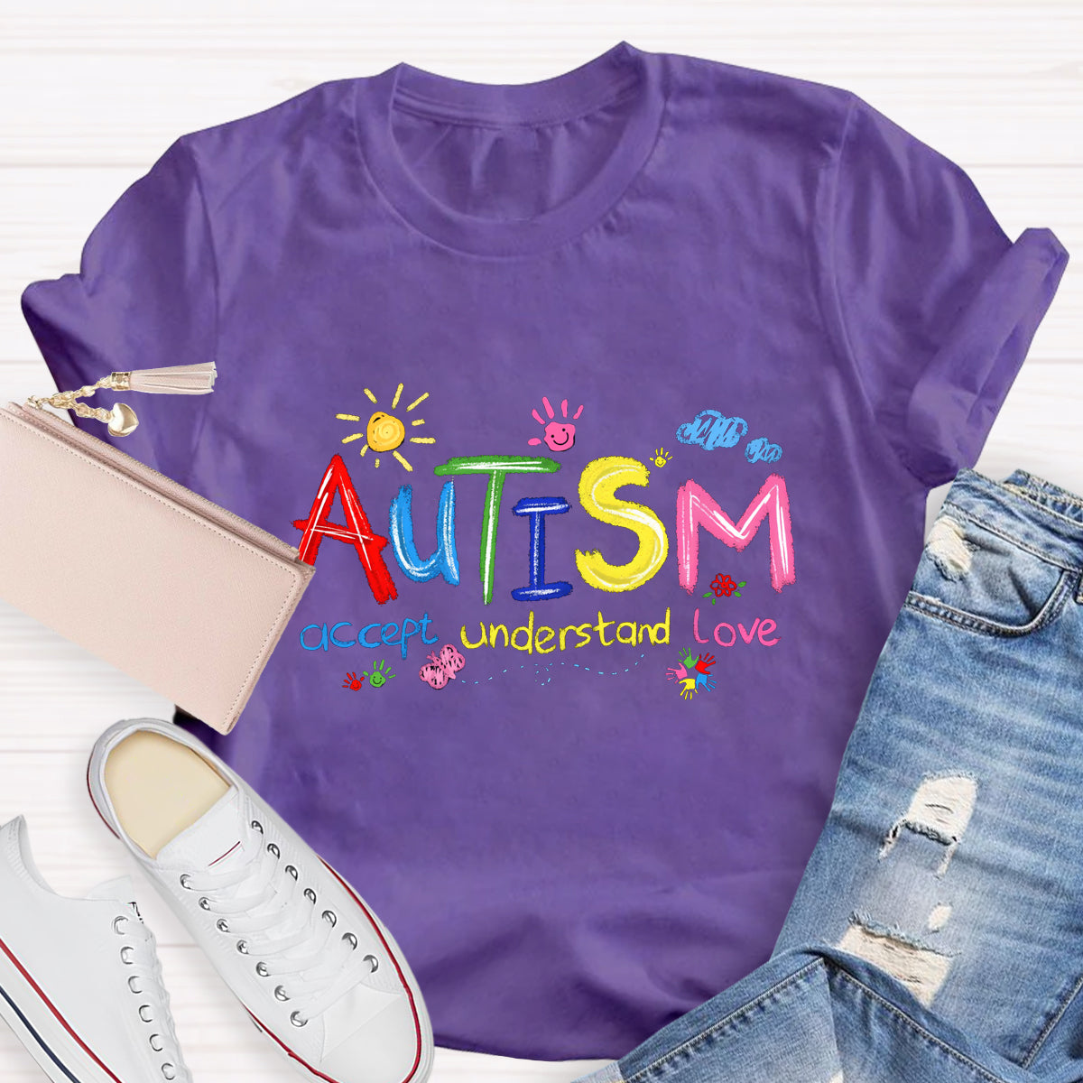 Brushstroke Autism Love Accept Teacher T-Shirt