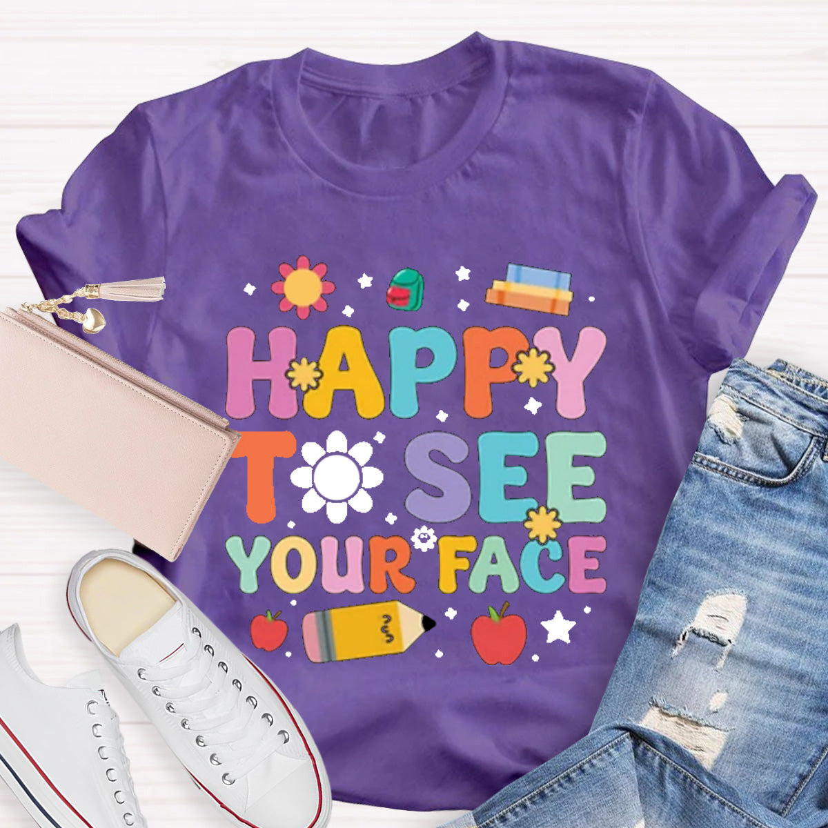 Happy To See Your Face Red Apple Teacher T-Shirt