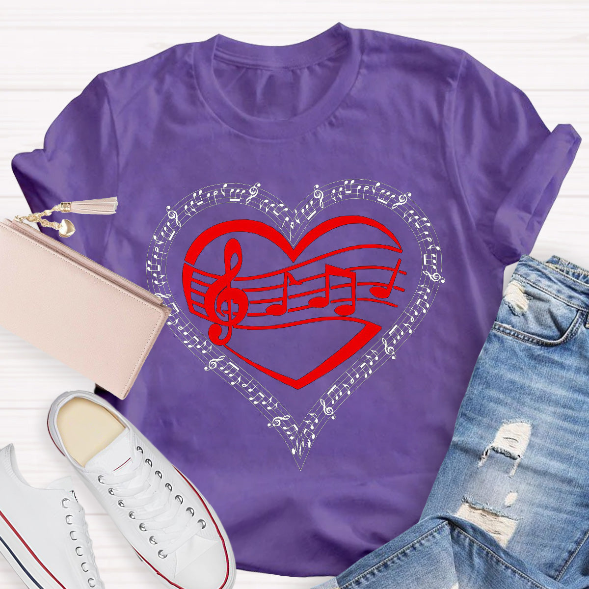 Red Heart Music Teacher T-Shirt
