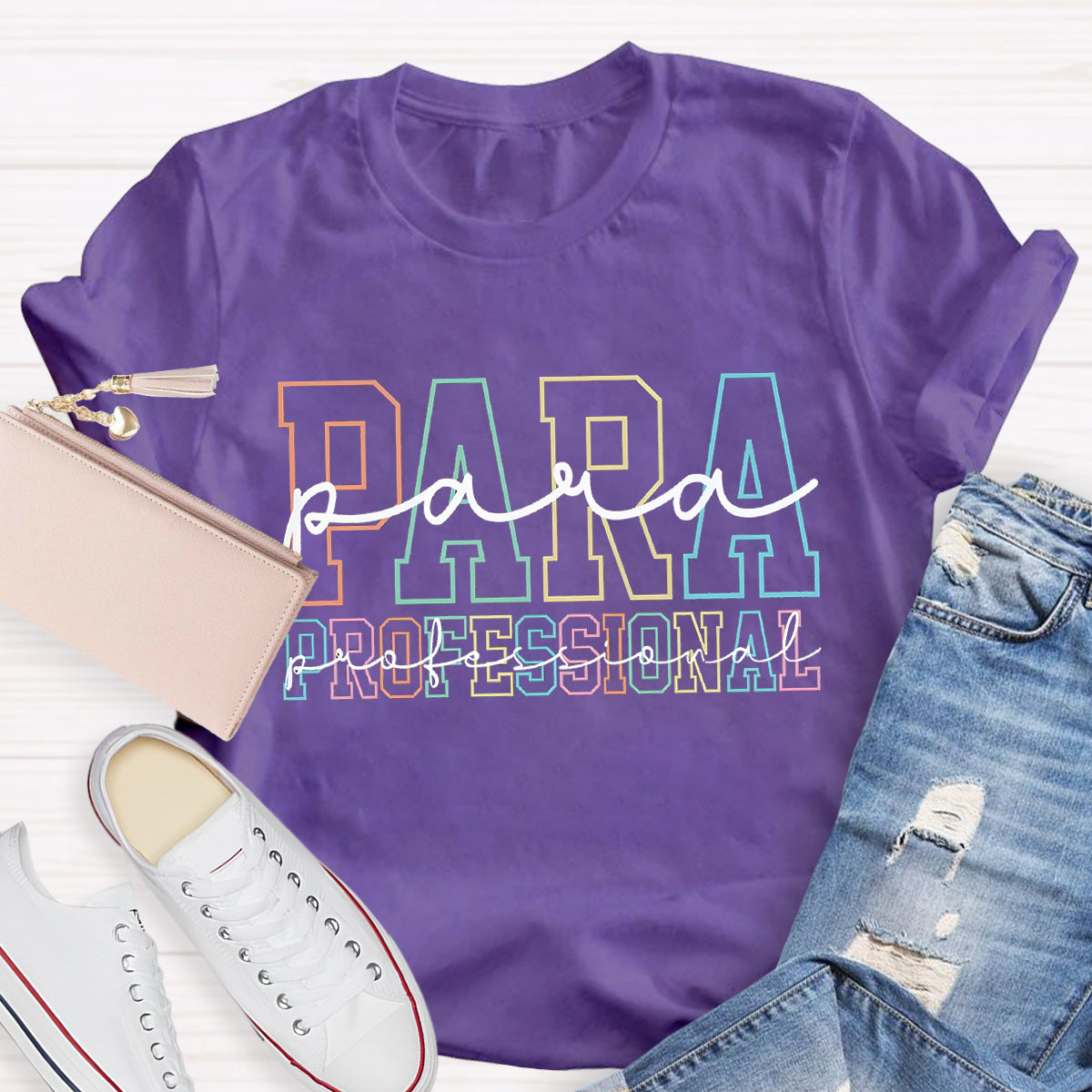 Colored abbreviated text Para Teacher T-Shirt