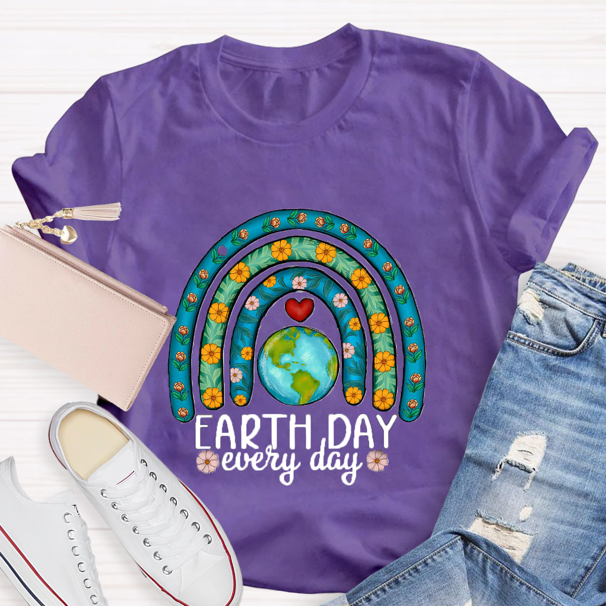 Earth Day Every Day Plant Rainbow Teacher T-Shirt
