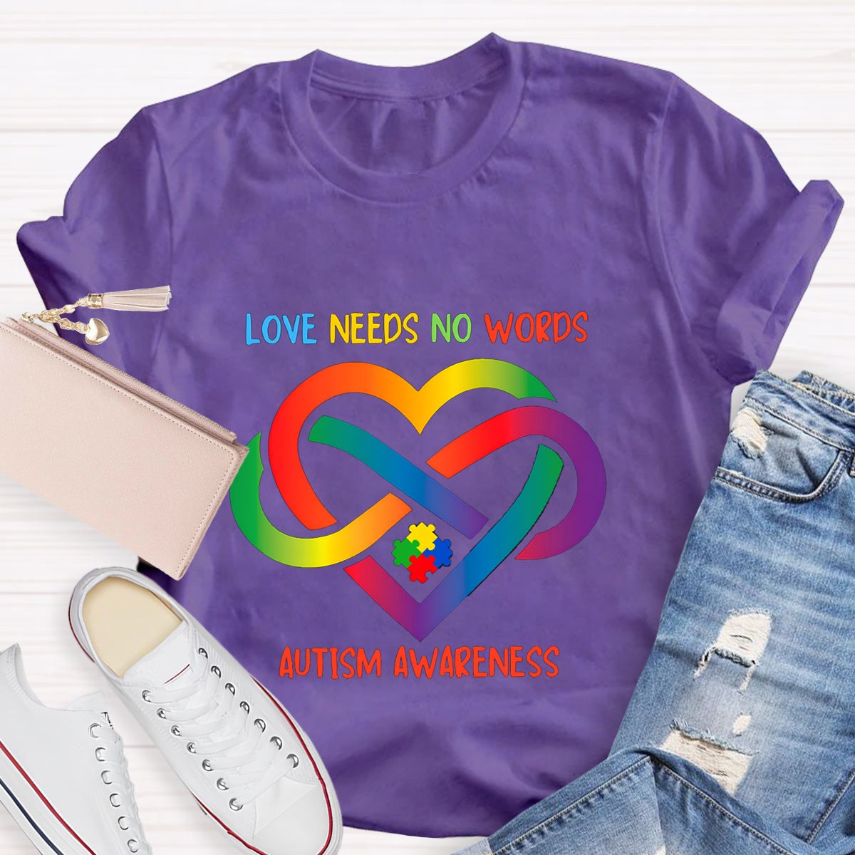 Love Needs No Words Colorful Heart Infinity Symbol T-Shirt