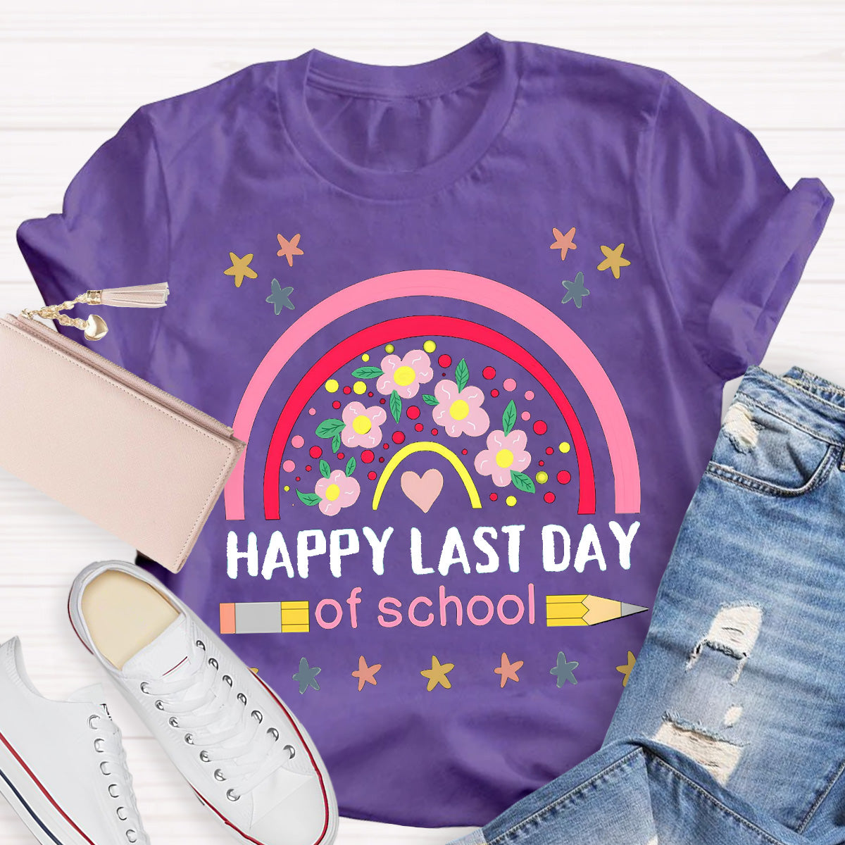 Happy Last Day Of School Flower Teacher T-Shirt