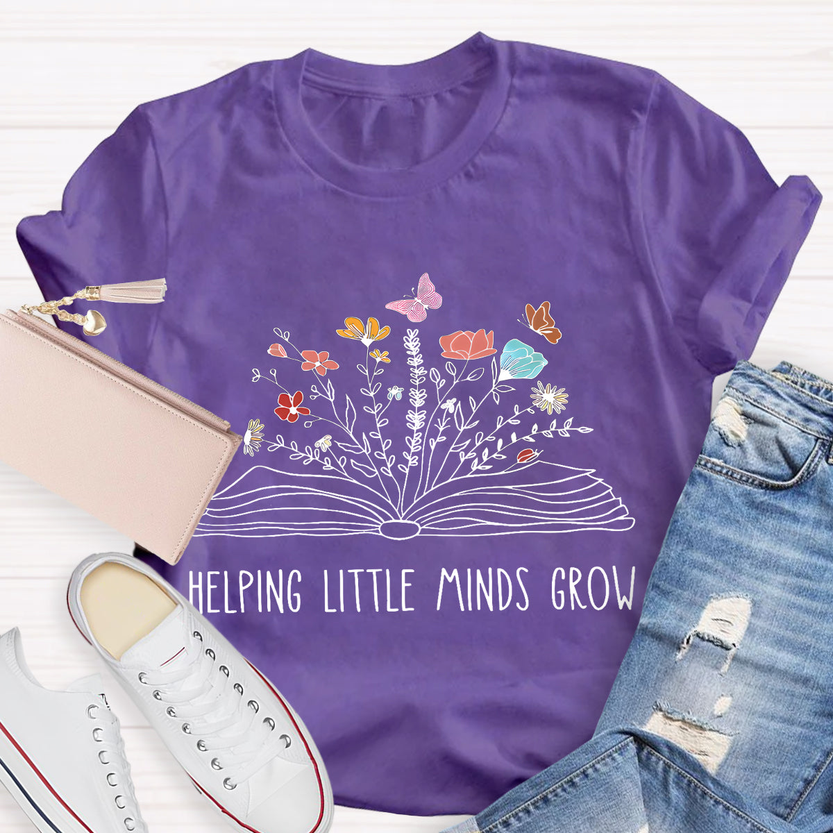 Helping Little Minds Grow Floral Book T-Shirt