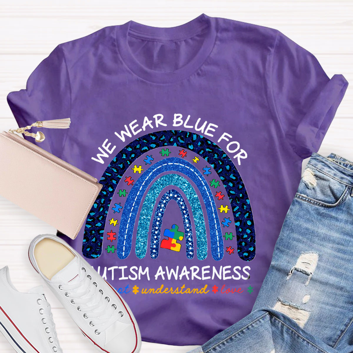 We Wear Blue For Autism Awareness Teacher T-Shirt