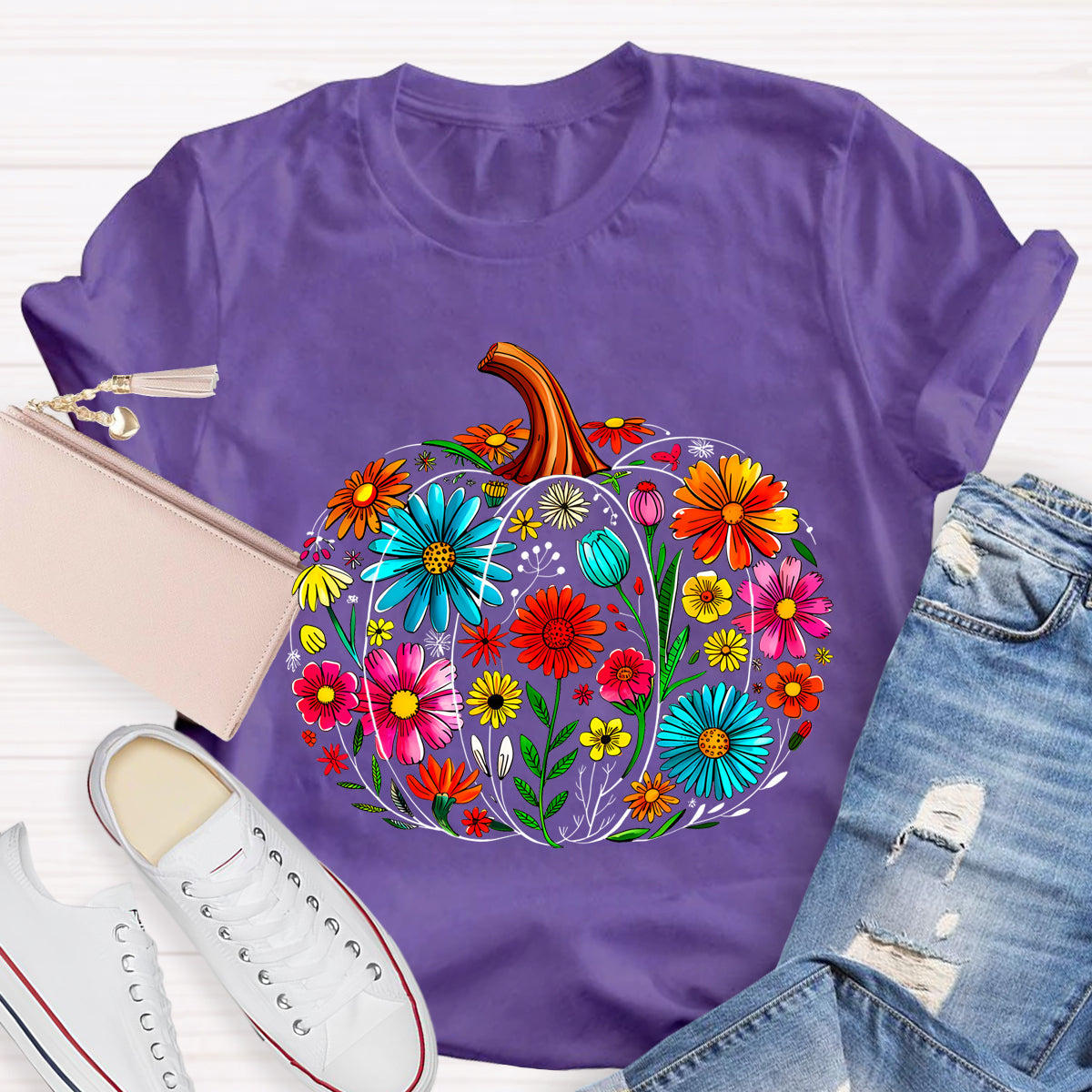 Maestra Pumpkin-Shaped Flowers Bilingual Teacher T-shirt