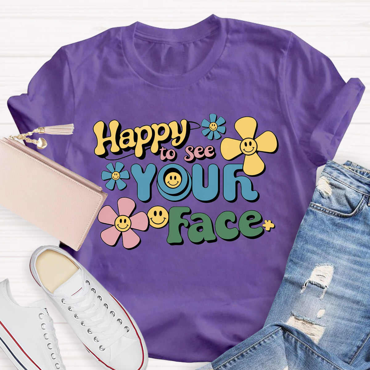 Happy To See Your Face Yellow Flower Teacher T-Shirt