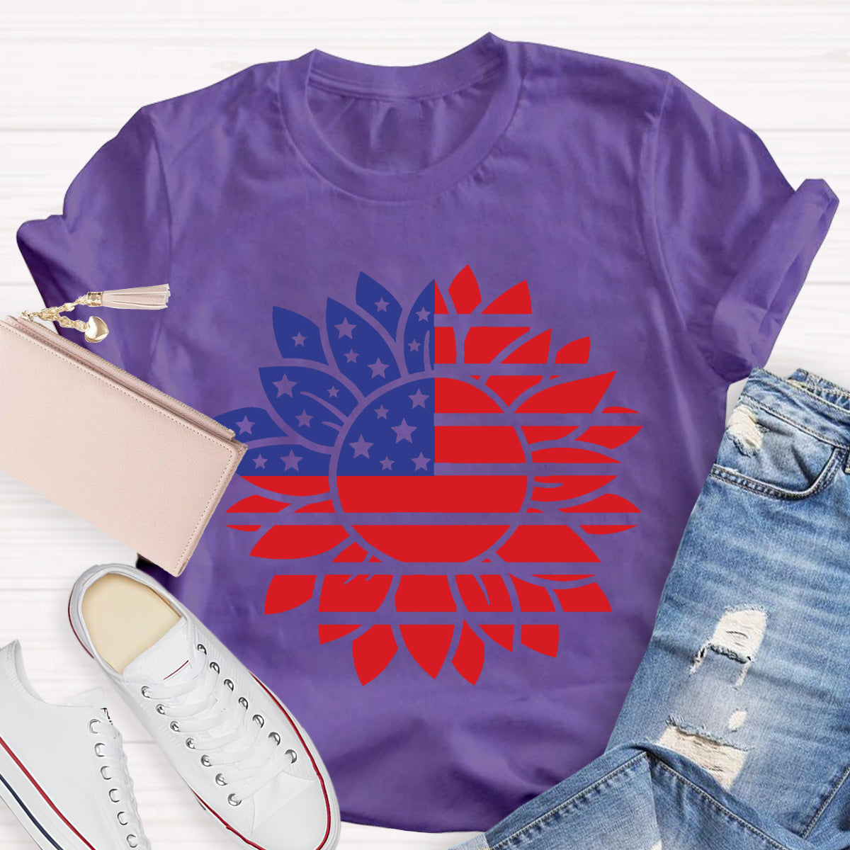 Stars and Stripes Sunflower Teacher T-Shirt