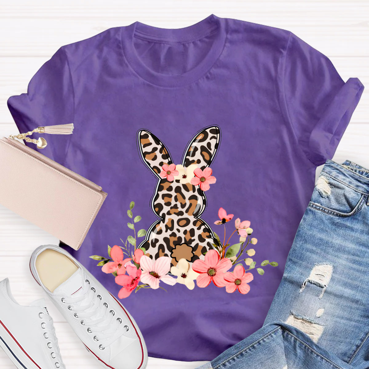 Leopard Bunny Teacher T-Shirt