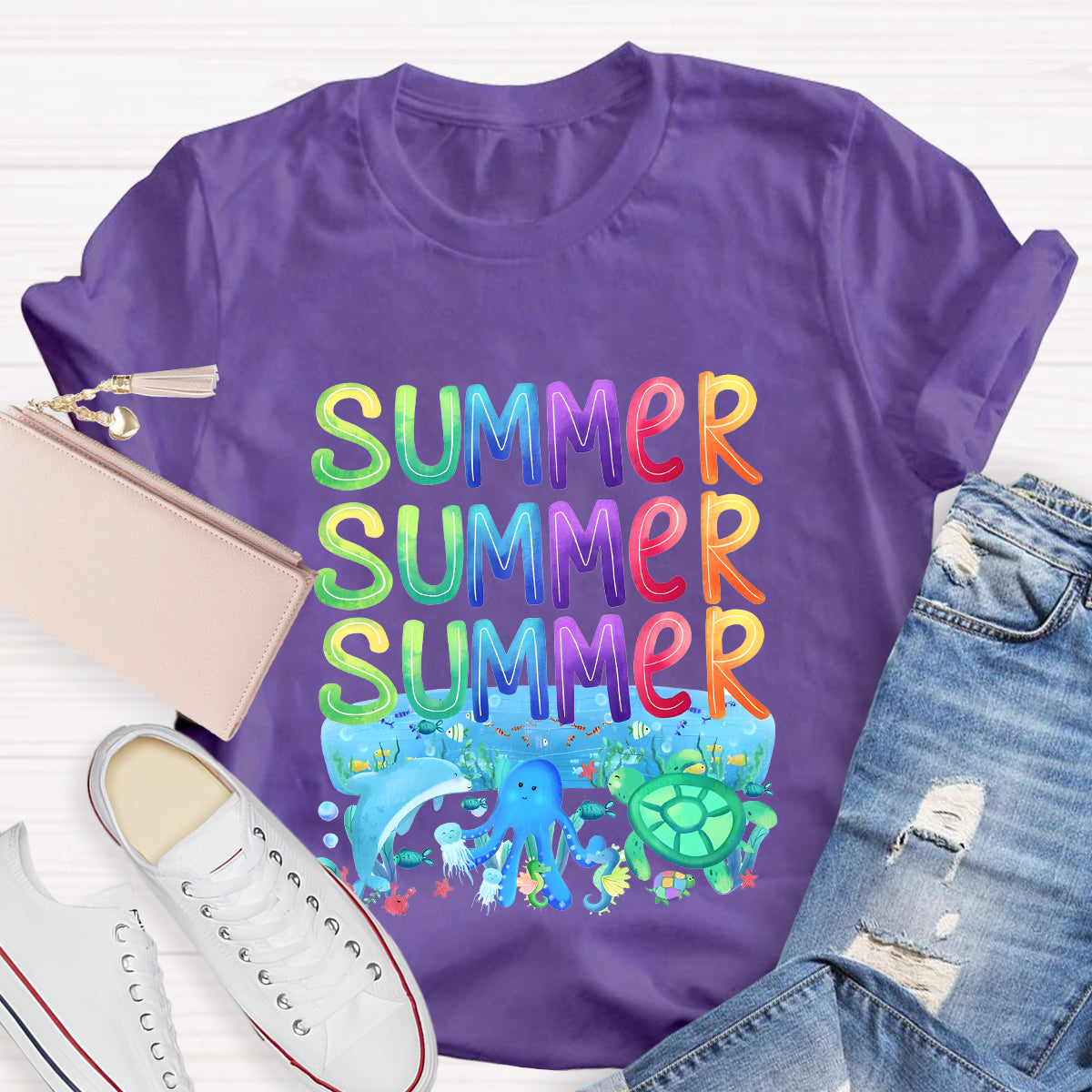Rainbow Summer Teacher T-Shirt