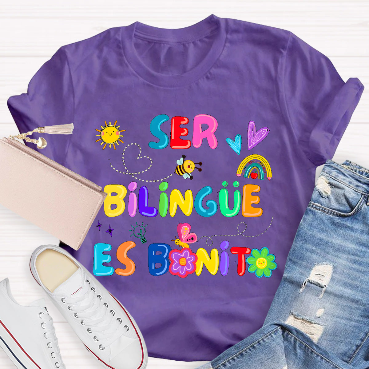 Brighter Floral Ser Bilingue Es Un Super Poder Spanish Teacher T-Shirt