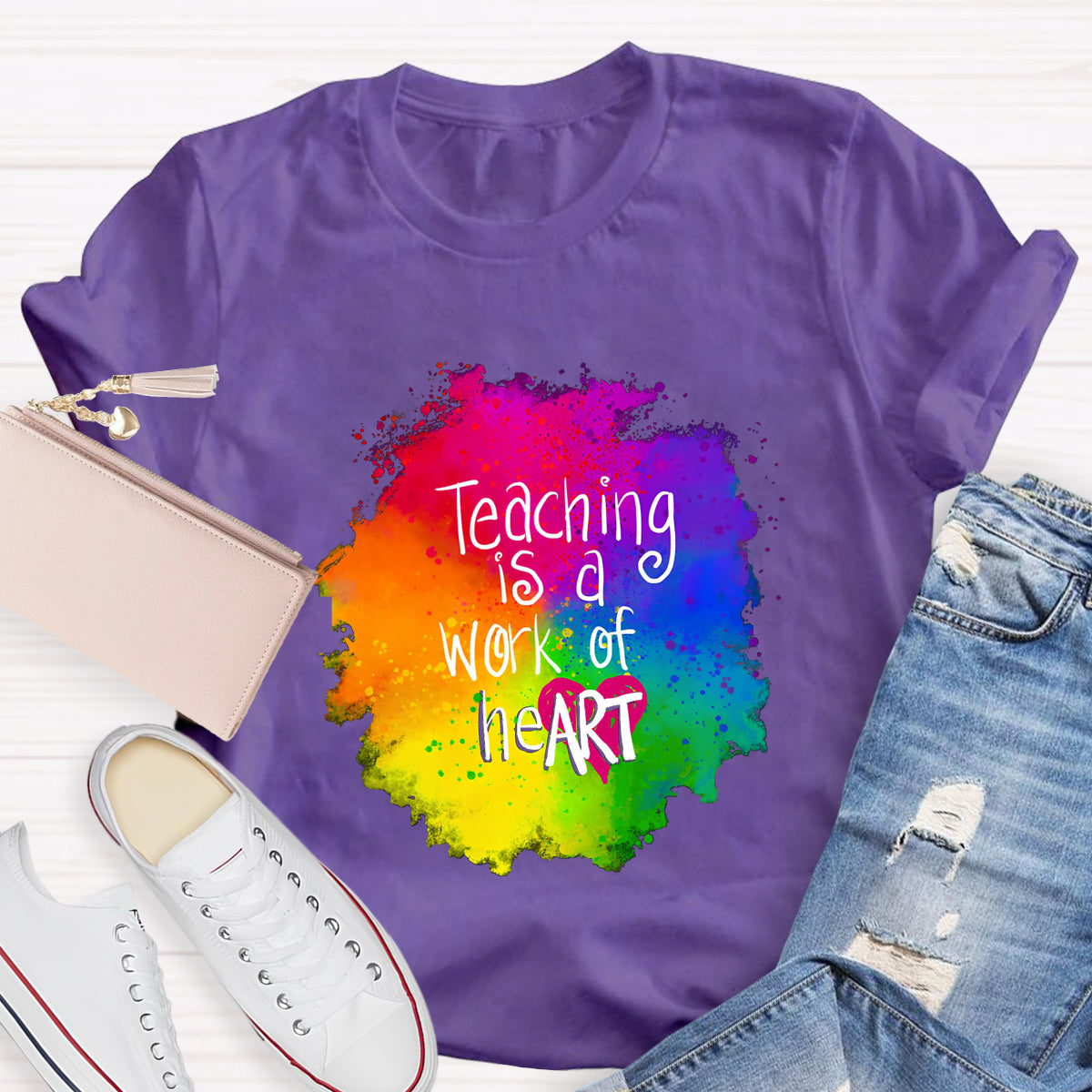 Teaching Is A Work Of Heart  Art Teacher T-Shirt