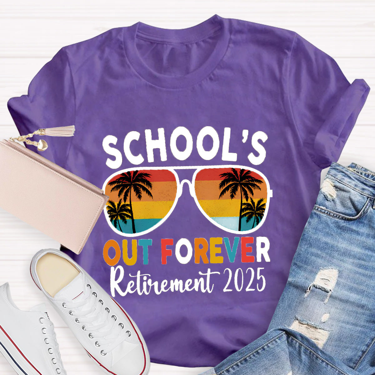 Personalized Retirement Year School's Out Forever Teacher T-Shirt