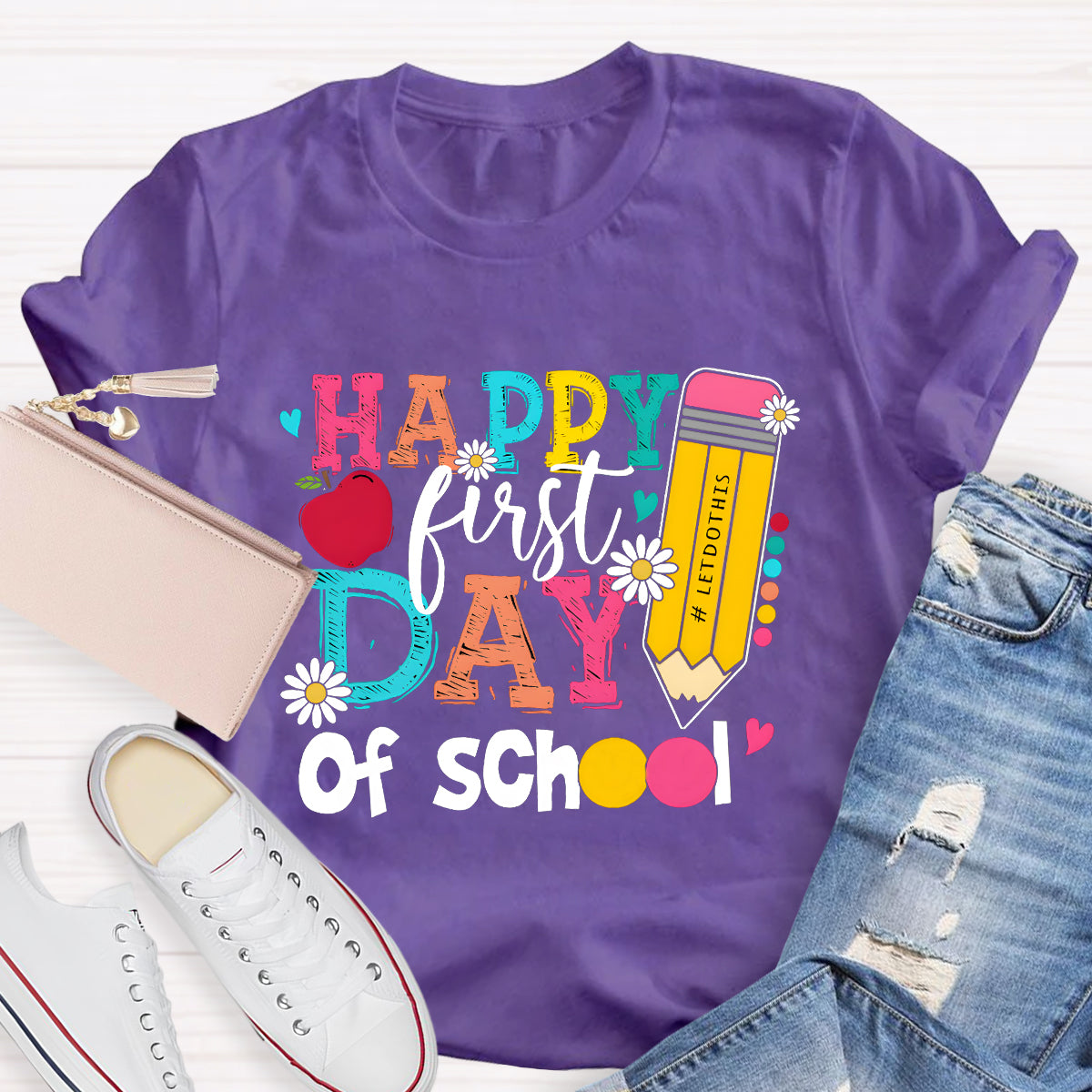 Happy First Day of School Pencil Teacher T-Shirt