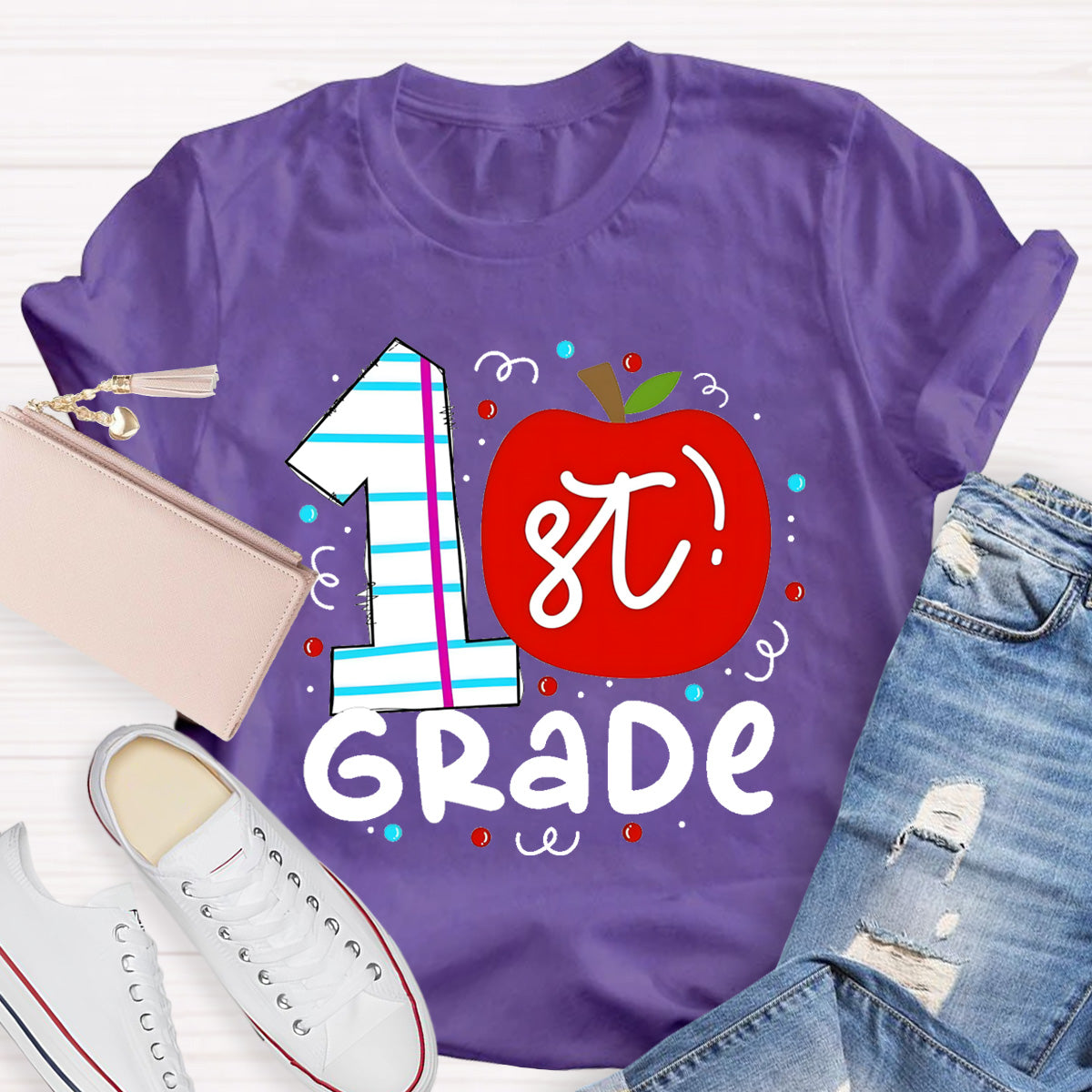 Personalized Grade 1st Grade Red Apple Teacher T-Shirt