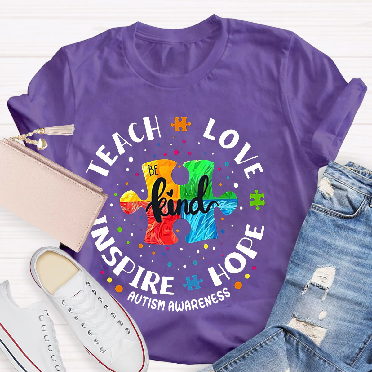 Teach Love Hope Inspire Be Kind Autism Awareness T-Shirt