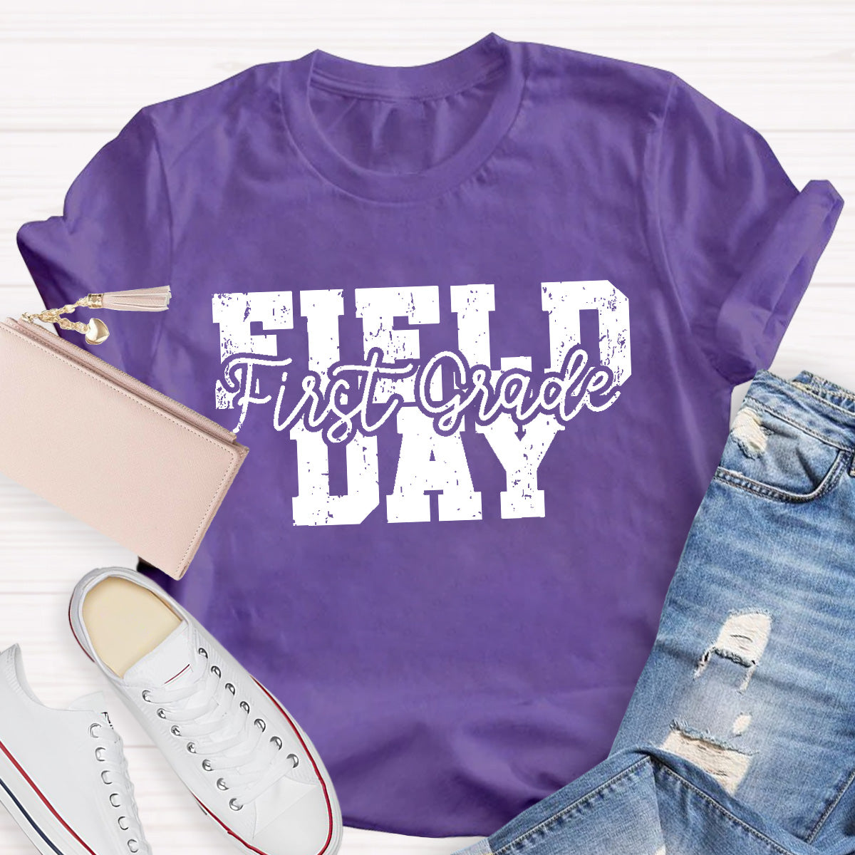 Personalized Grade Field Day Black Letter Teacher T-Shirt