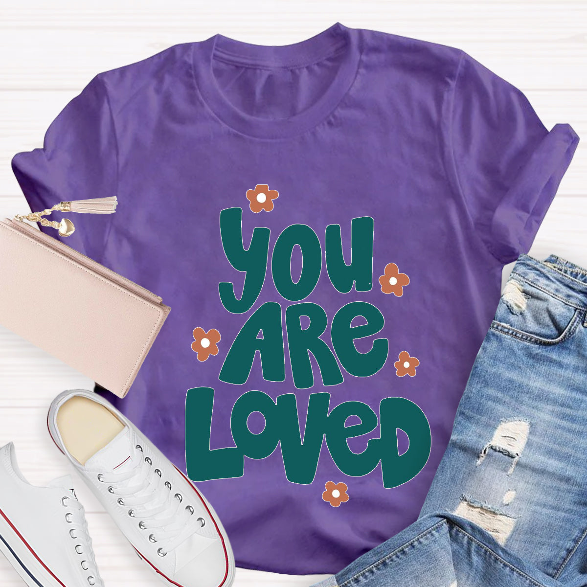 You Are Loved Pink Flower Teacher T-Shirt
