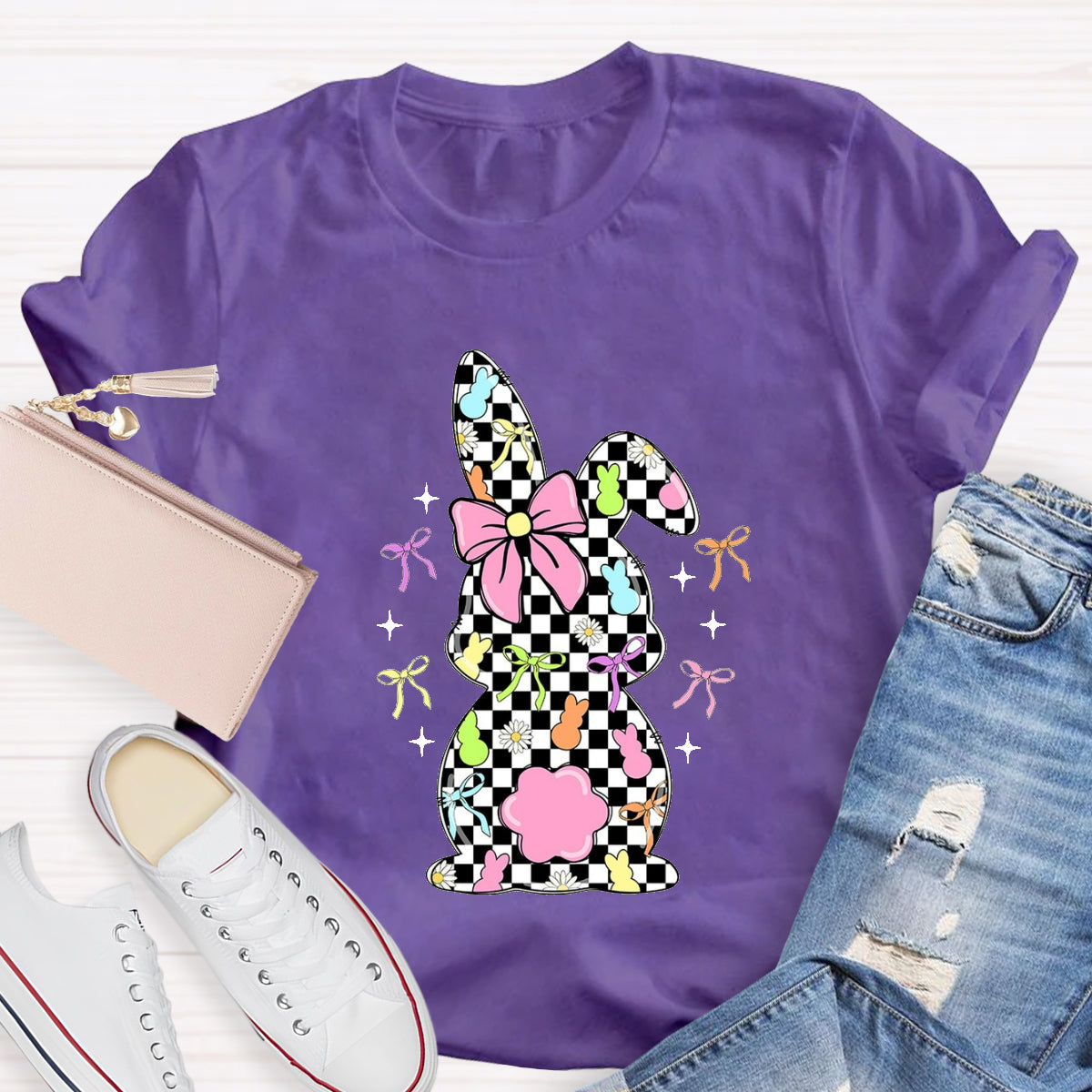 Easter Checkerboard Rabbit Teacher T-Shirt
