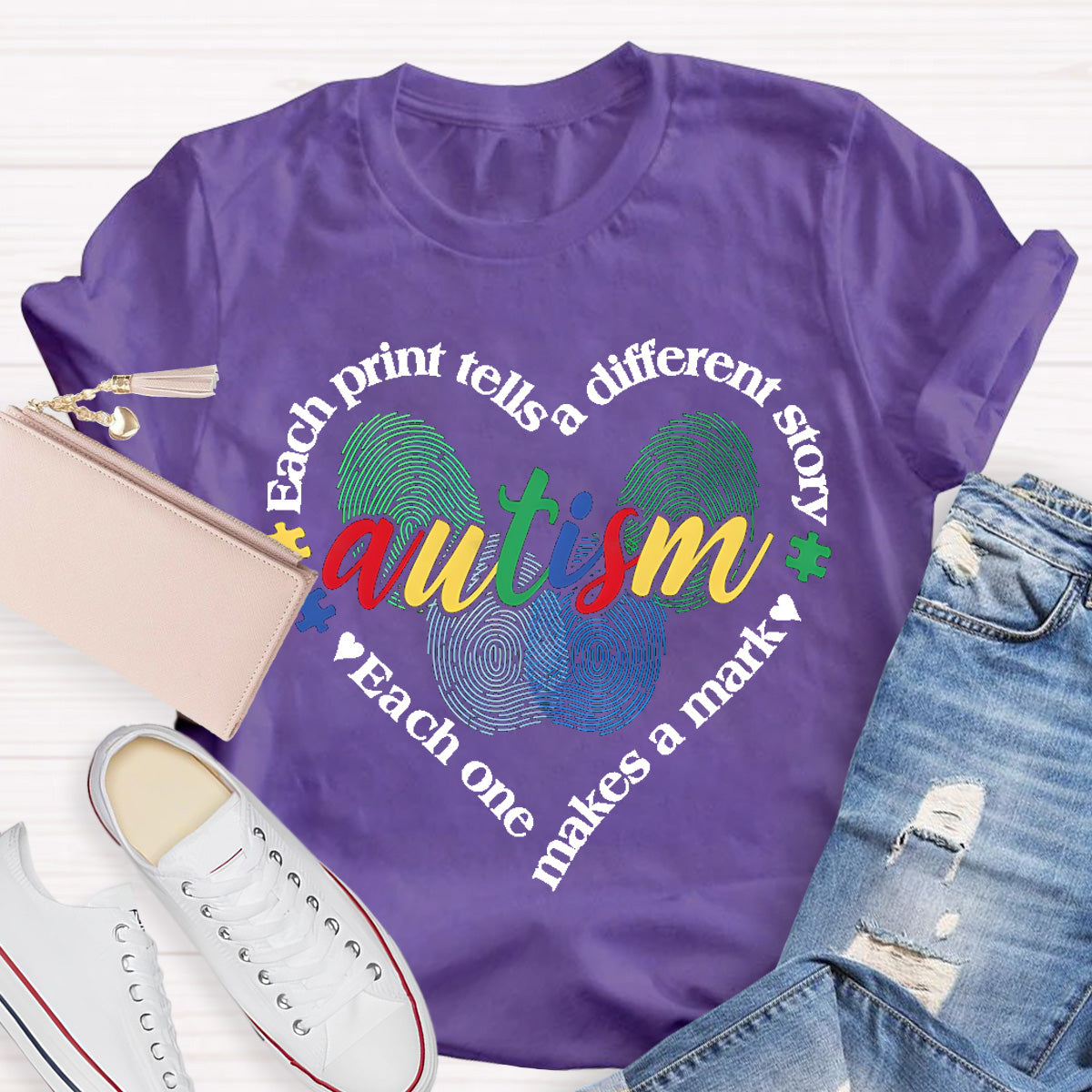 Each Print Tells A Different Story Autism Heart Teacher T-Shirt