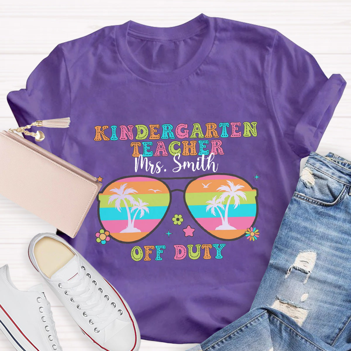 Personalized Name And Grade Off Duty Teacher T-Shirt