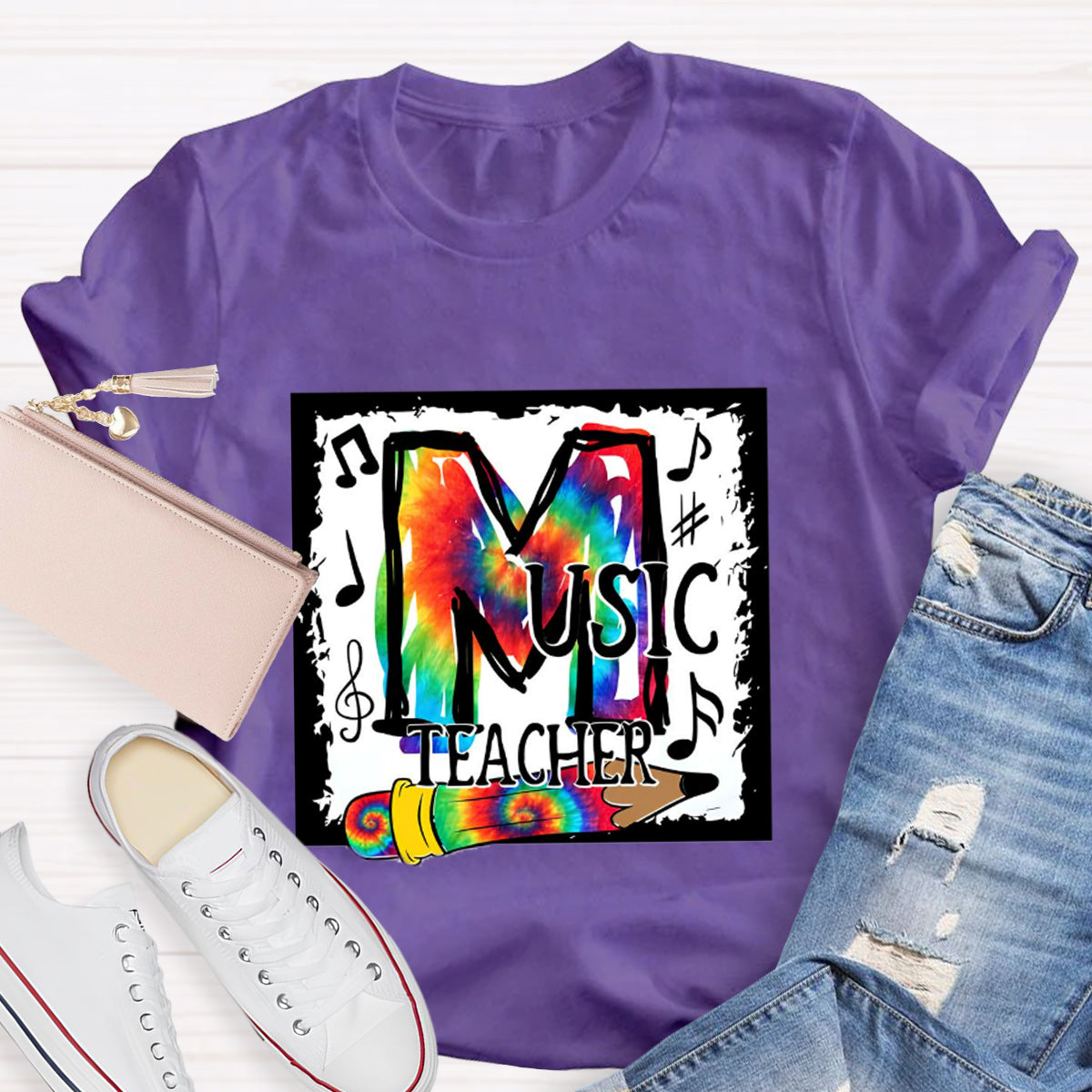 Colorful Music Note Teacher T-Shirt
