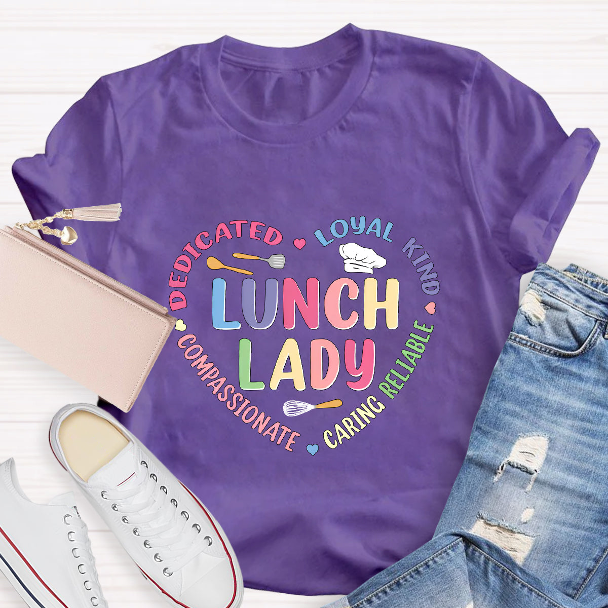Lunch Lady Loyal Loved Heart Teacher T-Shirt