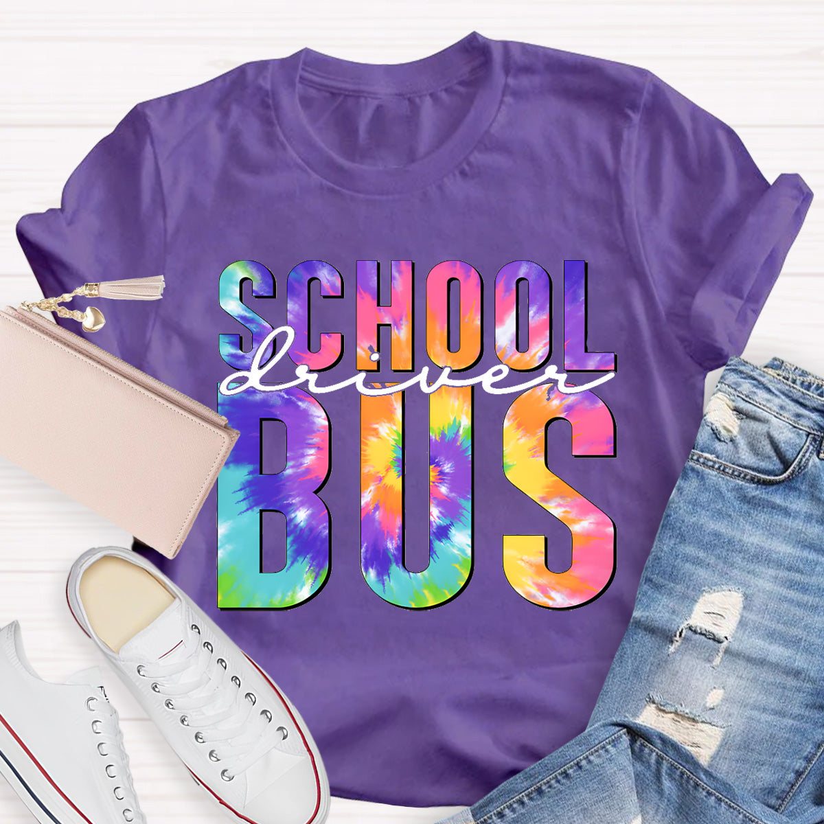Colorful Printed School Bus Driver T-Shirt