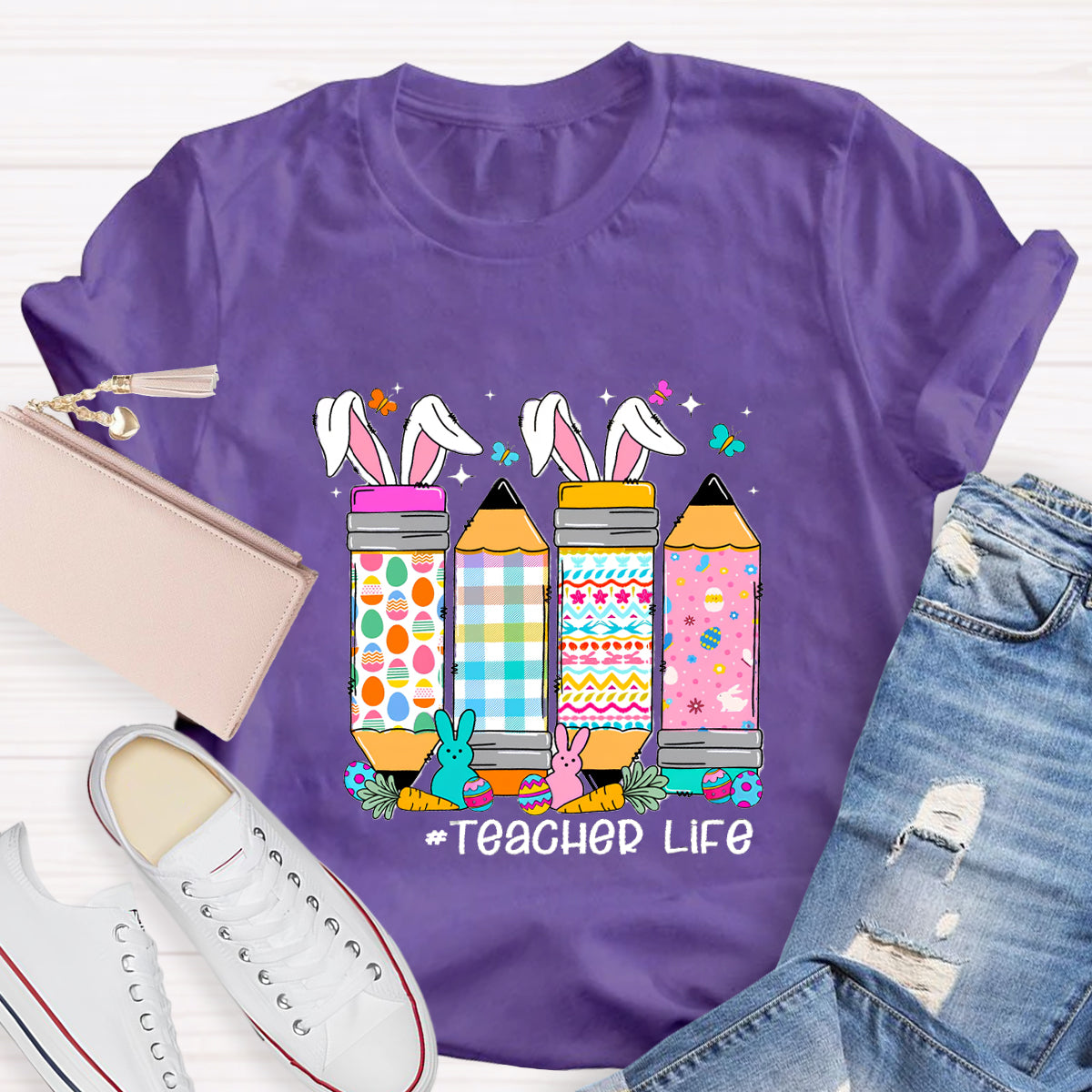 Easter Happy Life Teacher T-Shirt