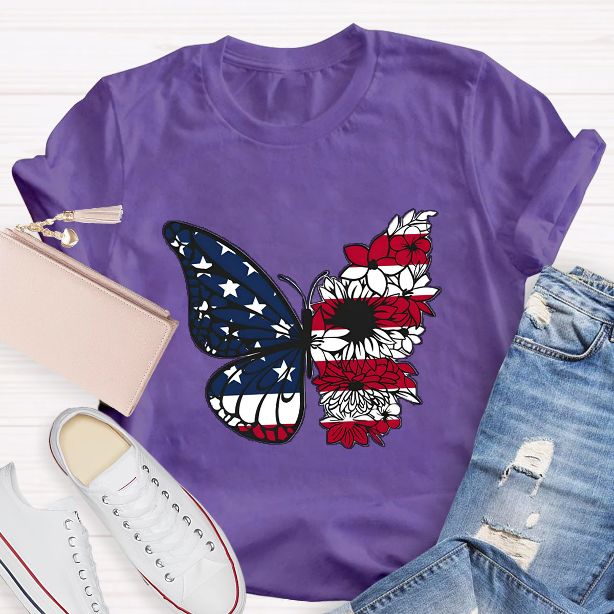 USA Floral Butterfly T-Shirt