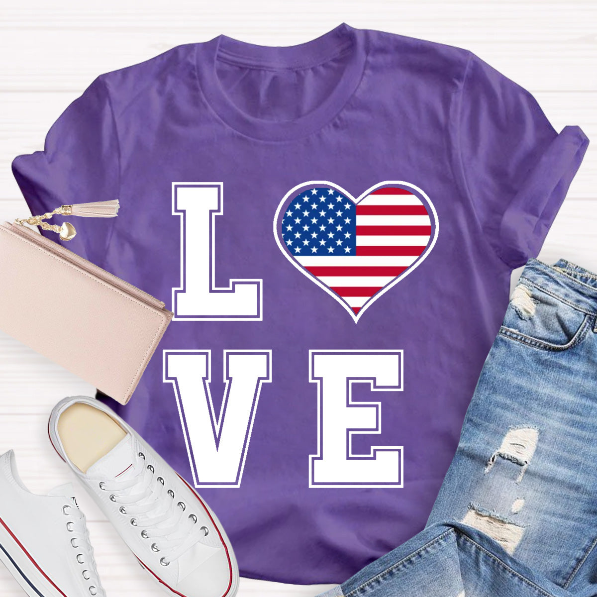 American Flag Love Teacher T-Shirt