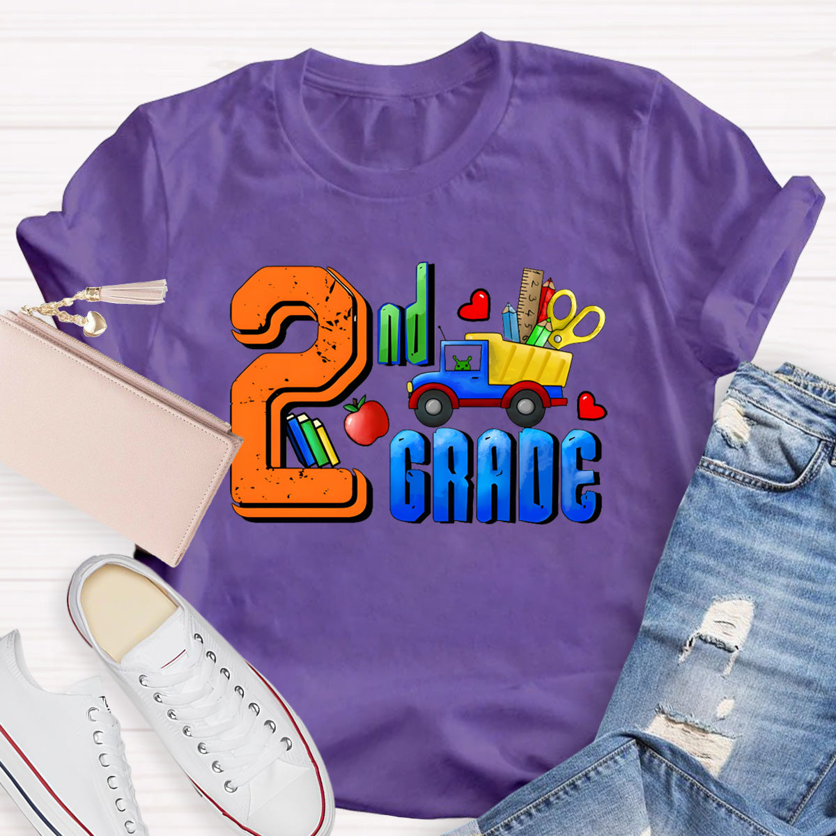Personalized Grade Truck With Teacher's Tool  2nd Grade Teacher T-Shirt