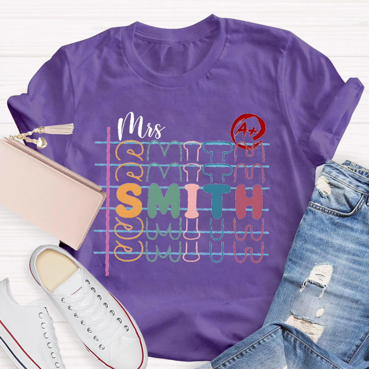 Personalized Name Colorful Letters Teacher T-Shirt
