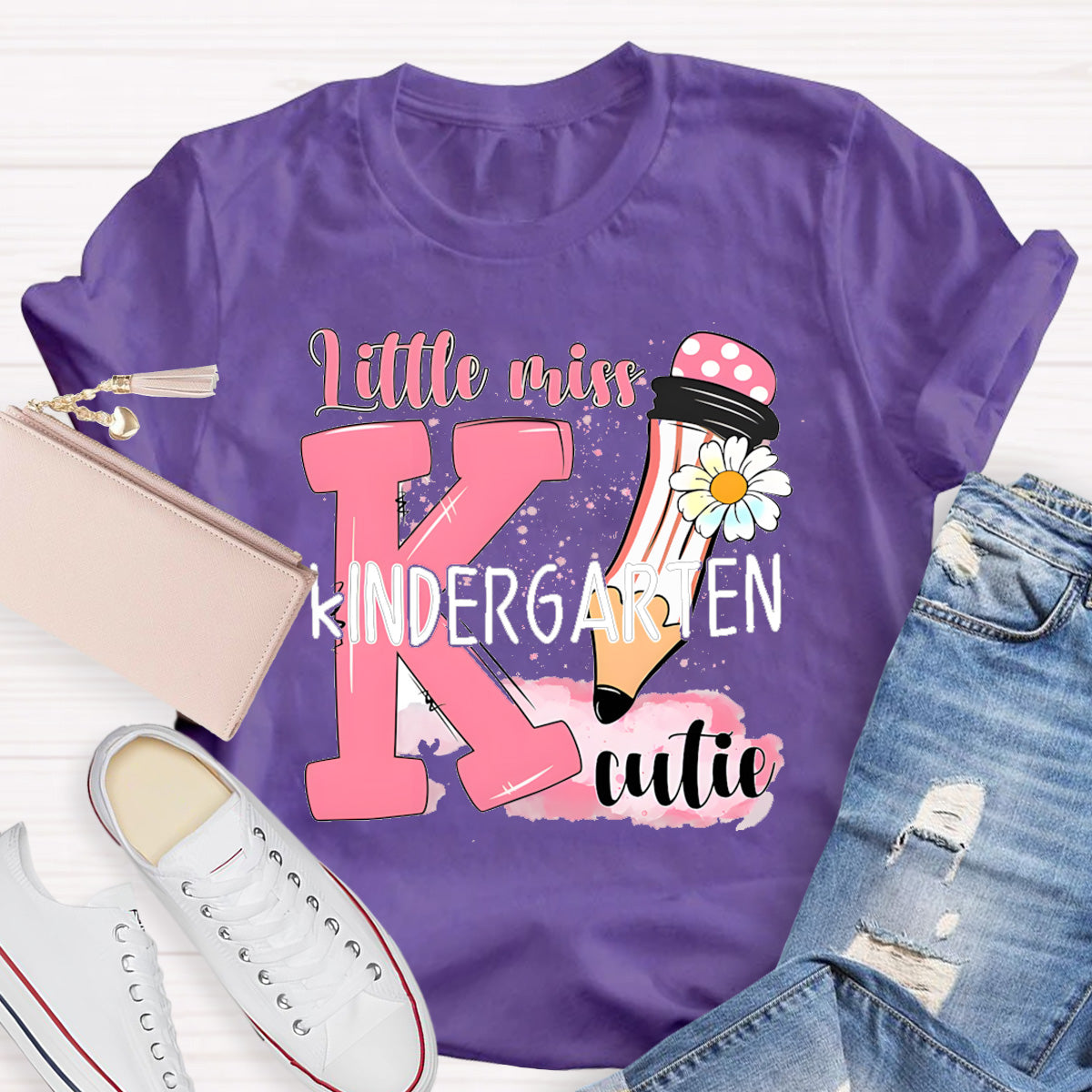 Personalized Grade Little Miss Kindergarten Cutie Teacher T-Shirt