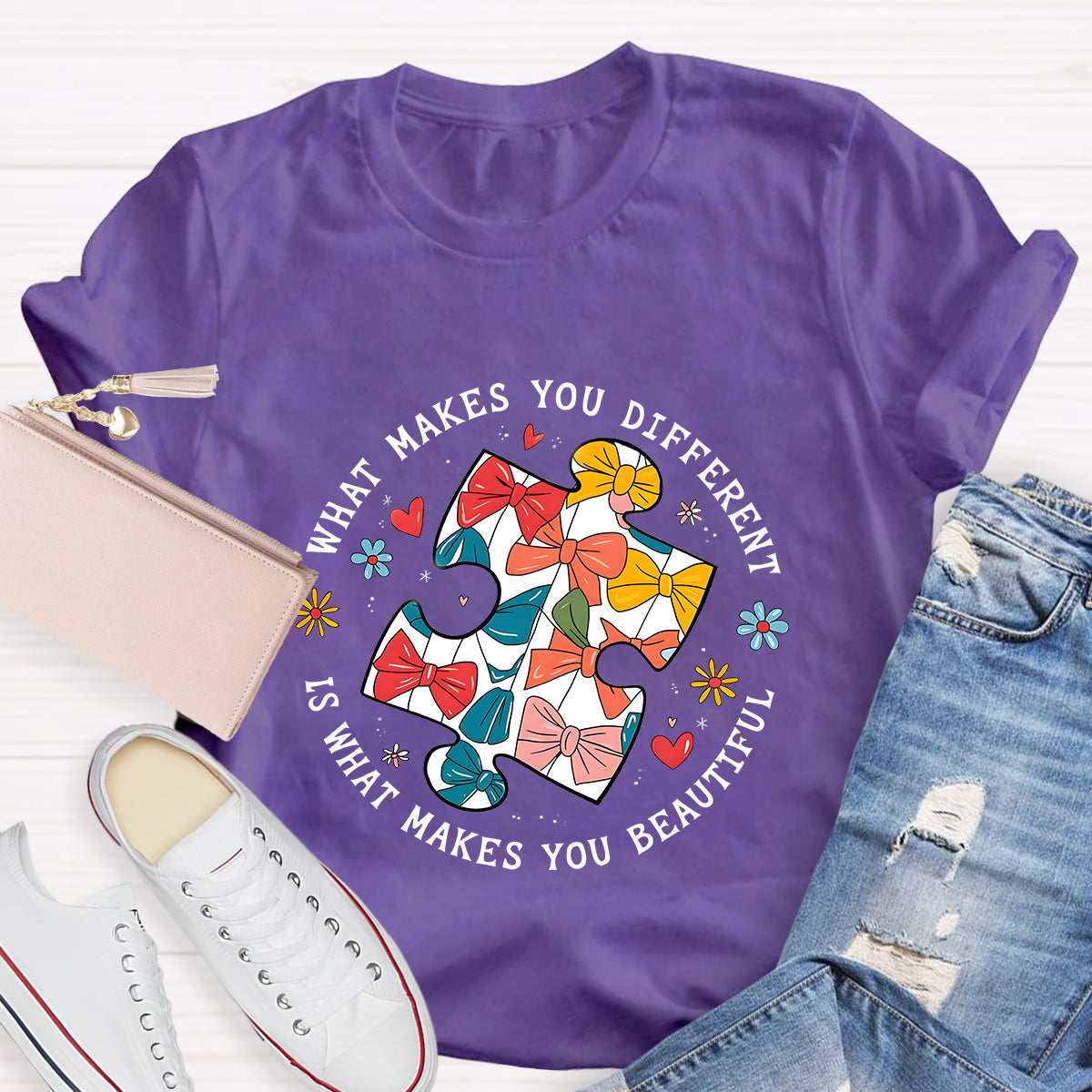 What Makes You Different Is What Make You Beautiful Bow Puzzle T-Shirt