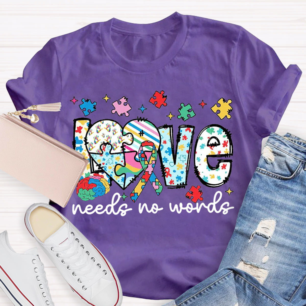 Love Needs No Words Autism Teacher T-Shirt