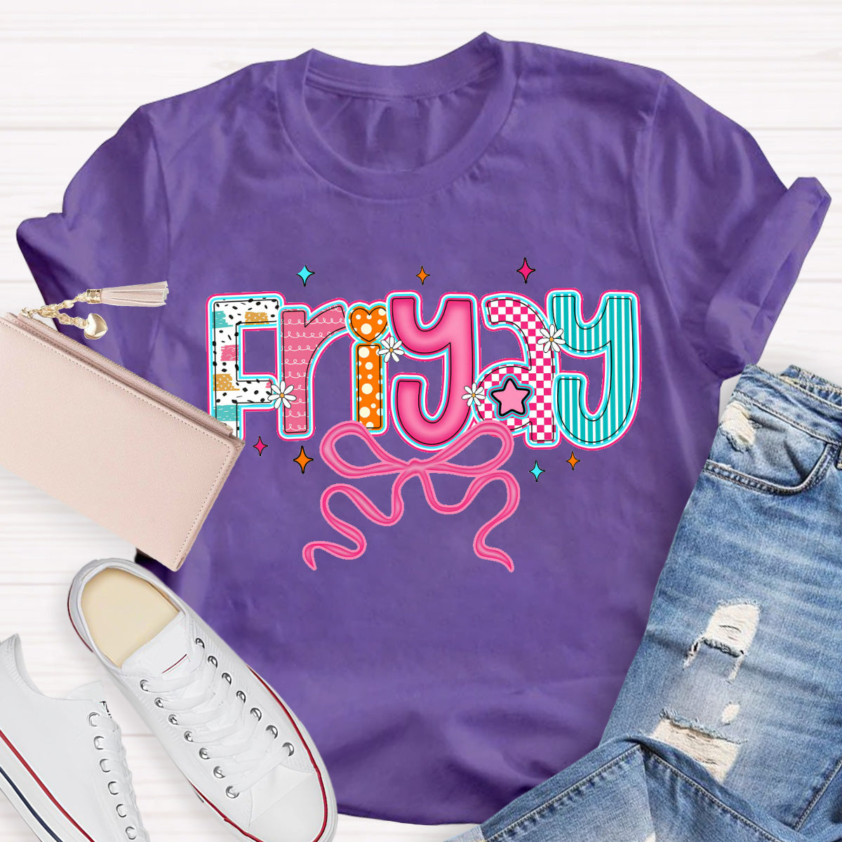 Friyay Pink Star Teacher T-Shirt