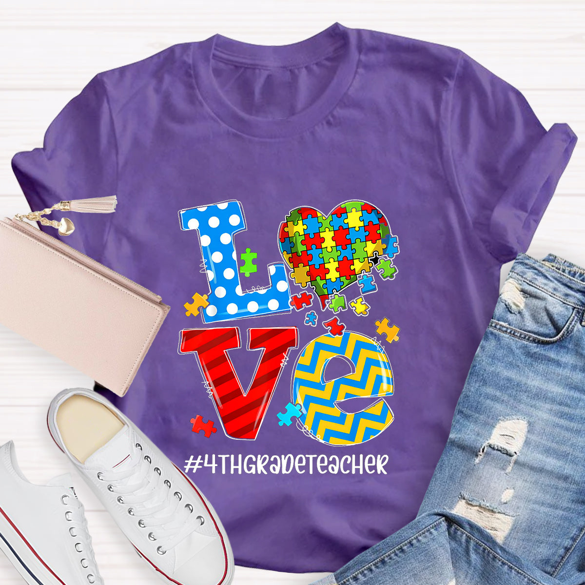 Personalized Grade Teacher Love Students With Heart T-Shirt