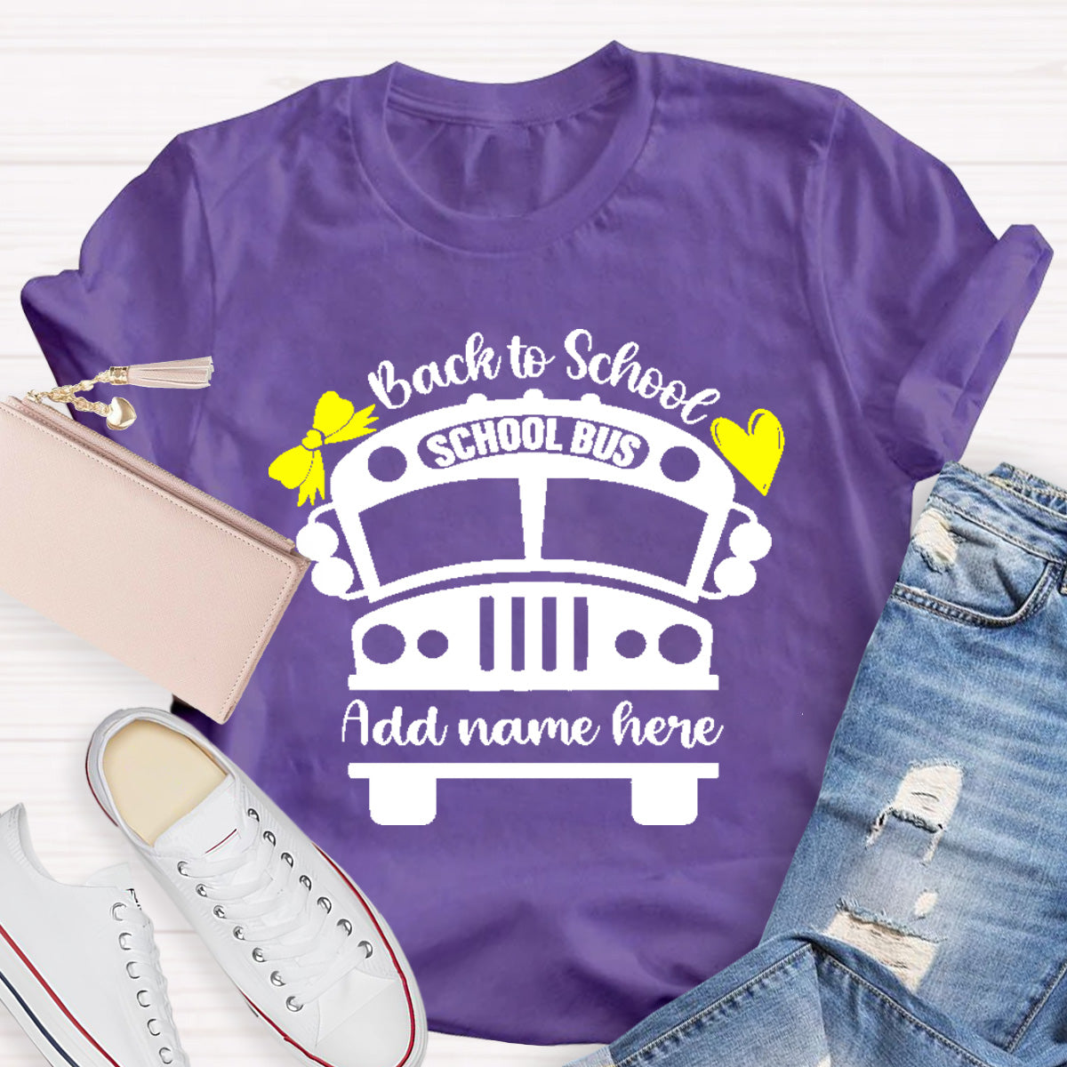 Personalized Name Back To School Shool Bus T-Shirt