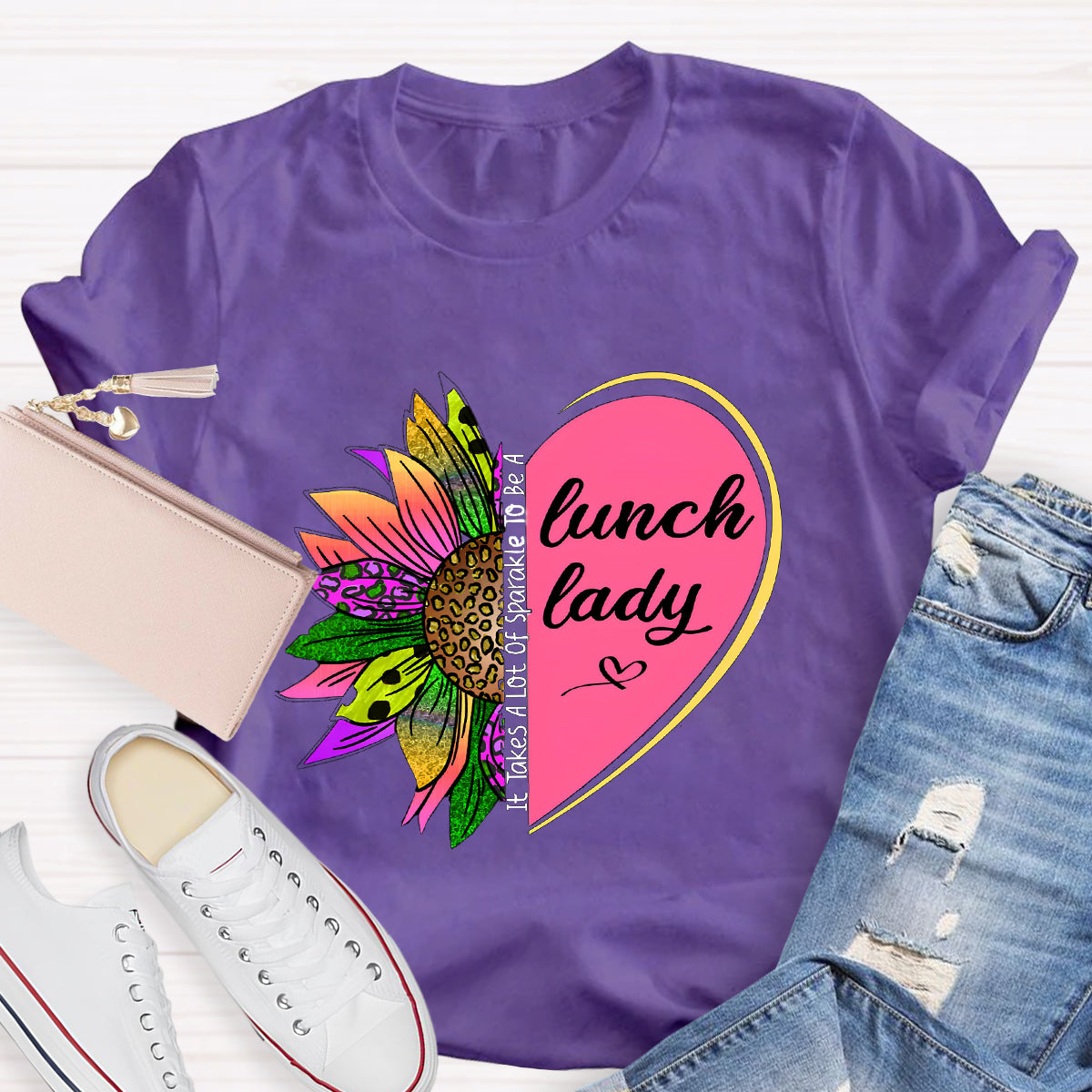 It Takes A Lot Of Sparkle To Be A Lunch Lady Heart Sunflower T-Shirt