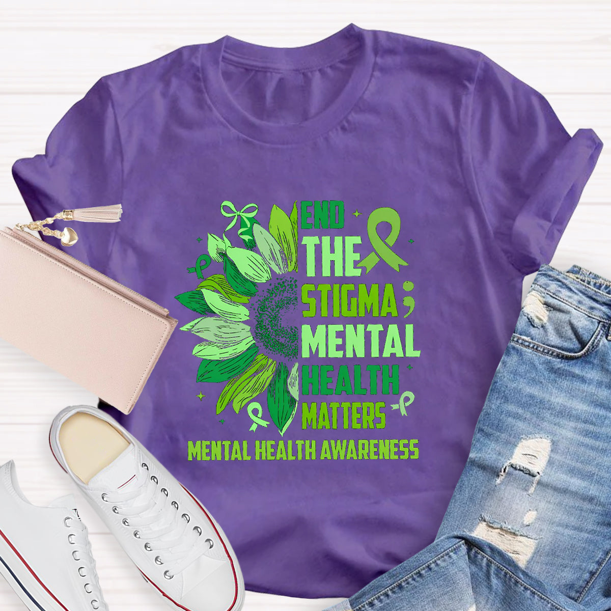 End The Stigma Mental Health Matters Teacher T-Shirt